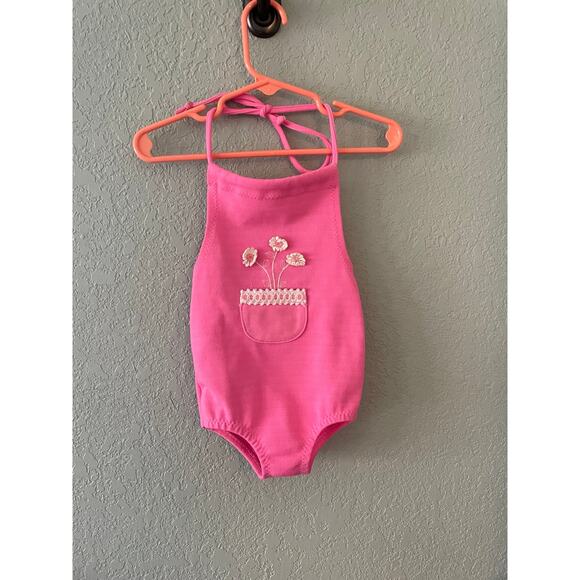 Vintage Carter's Girls 2t Swimsuit One Piece Pink Halter - Picture 2 of 5